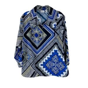 Chico’s blue white floral full zip lightweight windbreaker active jacket large